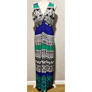 Chico’s 2 (12) blue green geometric maxi dress